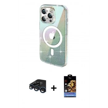 MARSİLYAN™- iPhone 15 Pro Max Kılıf Odak Modern Serisi - Siyah Buffer Hayalet Cam Ekran Koruyucu + Raze Metal Kamera Lens - LT