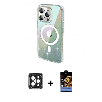 MARSİLYAN™- iPhone 15 Pro Max Kılıf Odak Modern Serisi - Siyah Buffer Hayalet Cam Ekran Koruyucu + PVD Metal Kamera Lens - SH