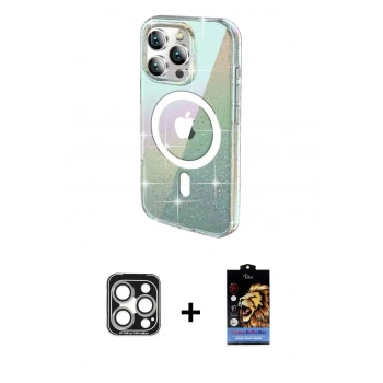 MARSİLYAN™- iPhone 15 Pro Max Kılıf Odak Modern Serisi - Siyah Buffer Hayalet Cam Ekran Koruyucu + PVD Metal Kamera Lens - GS