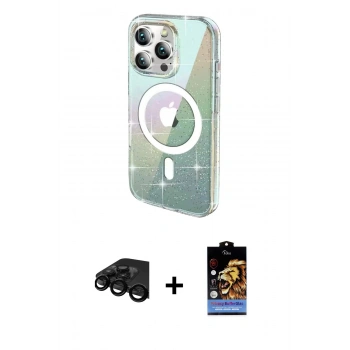 MARSİLYAN™- iPhone 15 Pro Max Kılıf Odak Modern Serisi - Siyah Buffer Hayalet Cam Ekran Koruyucu + Raze Metal Kamera Lens - SH