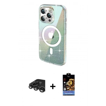 MARSİLYAN™- iPhone 15 Pro Max Kılıf Odak Modern Serisi - Siyah Buffer Hayalet Cam Ekran Koruyucu + Raze Metal Kamera Lens - TMGI
