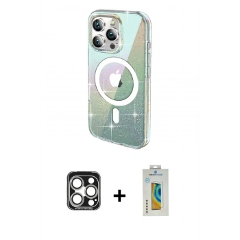 MARSİLYAN™- iPhone 15 Pro Max Kılıf Odak Modern Serisi - Siyah Polymer Nano Ekran Koruyucu + PVD Metal Kamera Lens - GS