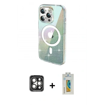 MARSİLYAN™- iPhone 15 Pro Max Kılıf Odak Modern Serisi - Siyah Polymer Nano Ekran Koruyucu + PVD Metal Kamera Lens - GI