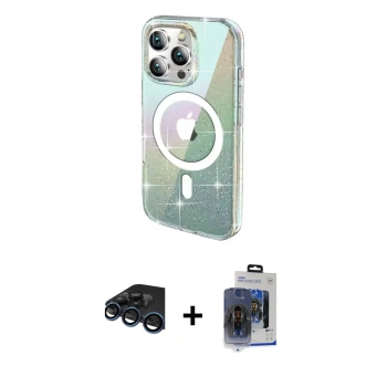MARSİLYAN™- iPhone 15 Pro Max Kılıf Odak Modern Serisi - Siyah Vanessa Magic Cam + Raze Metal Kamera Lens - LT
