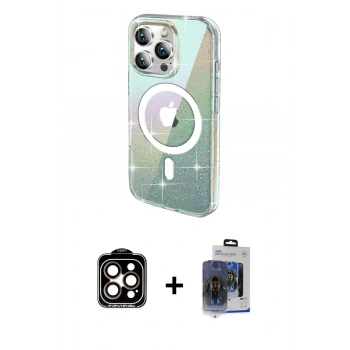 MARSİLYAN™- iPhone 15 Pro Max Kılıf Odak Modern Serisi - Siyah Vanessa Magic Cam + PVD Metal Kamera Lens - TU