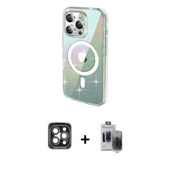 MARSİLYAN™- iPhone 15 Pro Max Kılıf Odak Modern Serisi - Siyah Vanessa Magic Hayalet Cam + PVD Metal Kamera Lens - GI