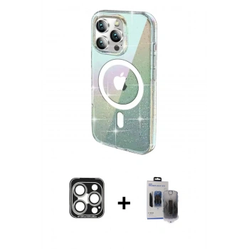 MARSİLYAN™- iPhone 15 Pro Max Kılıf Odak Modern Serisi - Siyah Vanessa Magic Hayalet Cam + PVD Metal Kamera Lens - GS