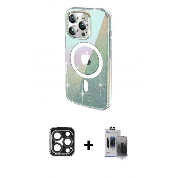 MARSİLYAN™- iPhone 15 Pro Max Kılıf Odak Modern Serisi - Siyah Vanessa Magic Hayalet Cam + PVD Metal Kamera Lens - LT