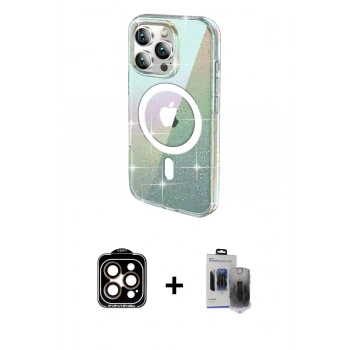 MARSİLYAN™- iPhone 15 Pro Max Kılıf Odak Modern Serisi - Siyah Vanessa Magic Hayalet Cam + PVD Metal Kamera Lens - TU
