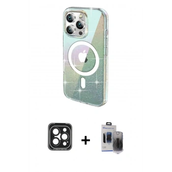 MARSİLYAN™- iPhone 15 Pro Max Kılıf Odak Modern Serisi - Siyah Vanessa Magic Hayalet Cam + PVD Metal Kamera Lens - SH