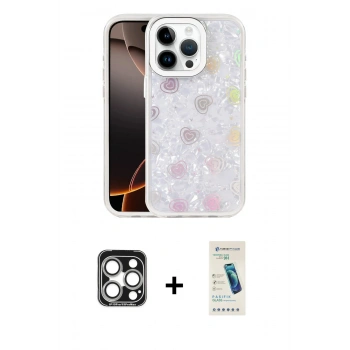 MARSİLYAN™- iPhone 15 Pro Max Kılıf Odak Prime - Şeffaf Pasifik Cam Ekran Koruyucu + PVD Metal Kamera Lens - GS