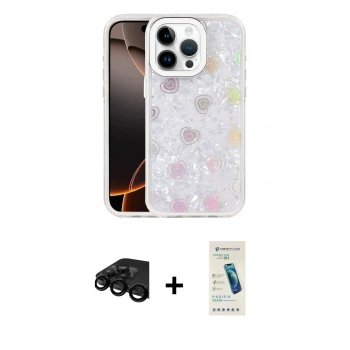 MARSİLYAN™- iPhone 15 Pro Max Kılıf Odak Prime - Şeffaf Pasifik Cam Ekran Koruyucu + Raze Metal Kamera Lens - SH