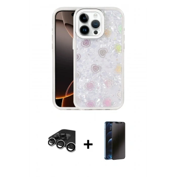 MARSİLYAN™- iPhone 15 Pro Max Kılıf Odak Prime - Siyah 3D Antistatik Hayalet Cam Ekran Koruyucu + Raze Metal Kamera Lens - GS