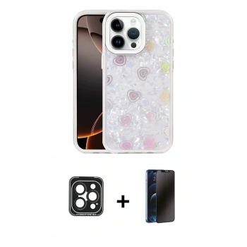 MARSİLYAN™- iPhone 15 Pro Max Kılıf Odak Prime - Siyah 3D Antistatik Hayalet Cam Ekran Koruyucu + PVD Metal Kamera Lens - SH