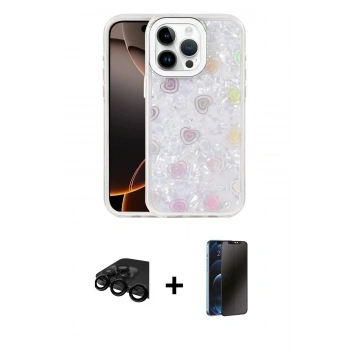 MARSİLYAN™- iPhone 15 Pro Max Kılıf Odak Prime - Siyah 3D Antistatik Hayalet Cam Ekran Koruyucu + Raze Metal Kamera Lens - SH