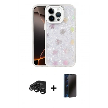 MARSİLYAN™- iPhone 15 Pro Max Kılıf Odak Prime - Siyah 3D Antistatik Hayalet Cam Ekran Koruyucu + Raze Metal Kamera Lens - TMGI