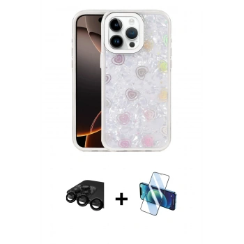 MARSİLYAN™- iPhone 15 Pro Max Kılıf Odak Prime - Siyah 3D Antistatik Seramik Nano Ekran Koruyucu + Raze Metal Kamera Lens - SH