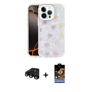 MARSİLYAN™- iPhone 15 Pro Max Kılıf Odak Prime - Siyah Buffer Hayalet Cam Ekran Koruyucu + Raze Metal Kamera Lens - SH