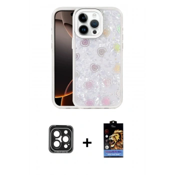 MARSİLYAN™- iPhone 15 Pro Max Kılıf Odak Prime - Siyah Buffer Hayalet Cam Ekran Koruyucu + PVD Metal Kamera Lens - SH