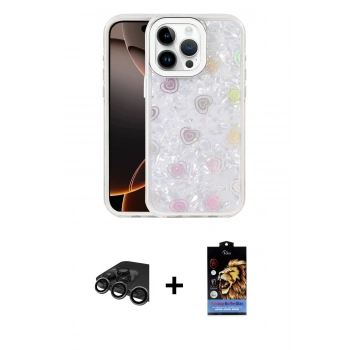 MARSİLYAN™- iPhone 15 Pro Max Kılıf Odak Prime - Siyah Buffer Hayalet Cam Ekran Koruyucu + Raze Metal Kamera Lens - TMGI