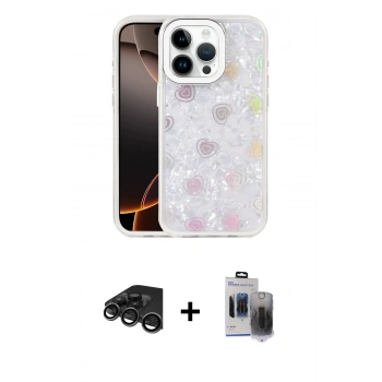 MARSİLYAN™- iPhone 15 Pro Max Kılıf Odak Prime - Siyah Vanessa Magic Hayalet Cam + Raze Metal Kamera Lens - TMGI