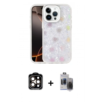 MARSİLYAN™- iPhone 15 Pro Max Kılıf Odak Prime - Siyah Vanessa Magic Hayalet Cam + PVD Metal Kamera Lens - TU