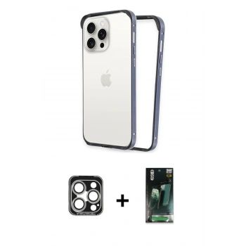 MARSİLYAN™- iPhone 15 Pro Max Kılıf Pusula Asil Koleksiyonu - Şeffaf 360 Full Body Arka Koruyucu + PVD Metal Kamera Lens - GS