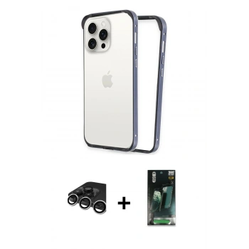 MARSİLYAN™- iPhone 15 Pro Max Kılıf Pusula Asil Koleksiyonu - Şeffaf 360 Full Body Arka Koruyucu + Raze Metal Kamera Lens - GS