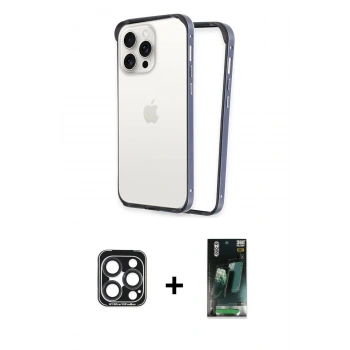 MARSİLYAN™- iPhone 15 Pro Max Kılıf Pusula Asil Koleksiyonu - Şeffaf 360 Full Body Arka Koruyucu + PVD Metal Kamera Lens - LT