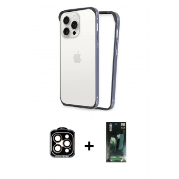 MARSİLYAN™- iPhone 15 Pro Max Kılıf Pusula Asil Koleksiyonu - Şeffaf 360 Full Body Arka Koruyucu + PVD Metal Kamera Lens - TU