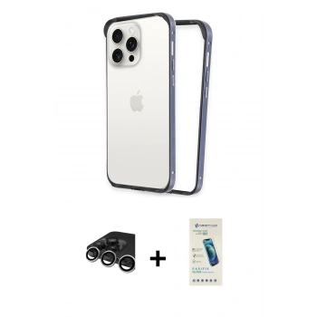 MARSİLYAN™- iPhone 15 Pro Max Kılıf Pusula Asil Koleksiyonu - Şeffaf Pasifik Cam Ekran Koruyucu + Raze Metal Kamera Lens - GS