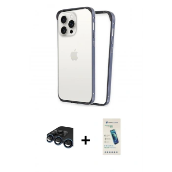 MARSİLYAN™- iPhone 15 Pro Max Kılıf Pusula Asil Koleksiyonu - Şeffaf Pasifik Cam Ekran Koruyucu + Raze Metal Kamera Lens - LT