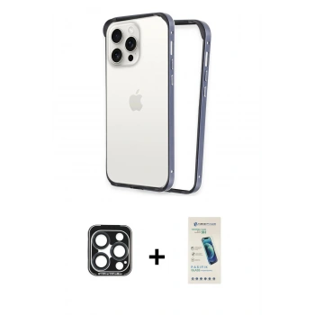 MARSİLYAN™- iPhone 15 Pro Max Kılıf Pusula Asil Koleksiyonu - Şeffaf Pasifik Cam Ekran Koruyucu + PVD Metal Kamera Lens - LT