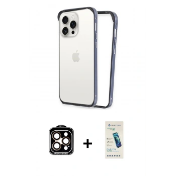 MARSİLYAN™- iPhone 15 Pro Max Kılıf Pusula Asil Koleksiyonu - Şeffaf Pasifik Cam Ekran Koruyucu + PVD Metal Kamera Lens - TU