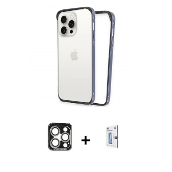 MARSİLYAN™- iPhone 15 Pro Max Kılıf Pusula Asil Koleksiyonu - Siyah Bilvis 0.18mm Plus Cam Ekran Koruyucu + PVD Metal Kamera Lens - GS