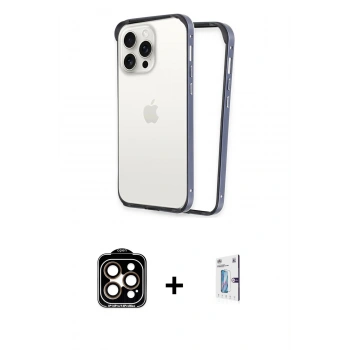 MARSİLYAN™- iPhone 15 Pro Max Kılıf Pusula Asil Koleksiyonu - Siyah Bilvis 0.18mm Plus Cam Ekran Koruyucu + PVD Metal Kamera Lens - TU
