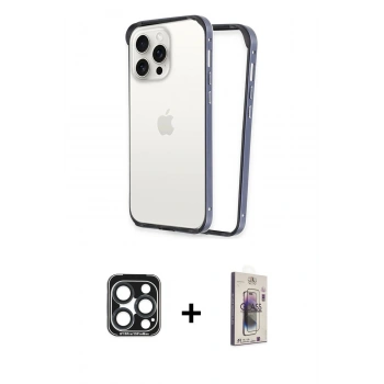 MARSİLYAN™- iPhone 15 Pro Max Kılıf Pusula Asil Koleksiyonu - Siyah Bilvis 3D Cam Ekran Koruyucu + PVD Metal Kamera Lens - LT