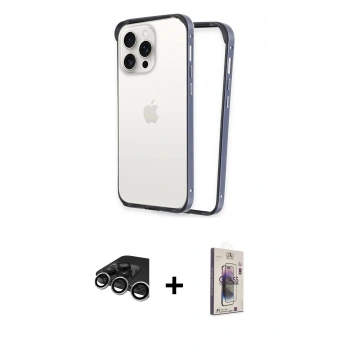 MARSİLYAN™- iPhone 15 Pro Max Kılıf Pusula Asil Koleksiyonu - Siyah Bilvis 3D Cam Ekran Koruyucu + Raze Metal Kamera Lens - GS