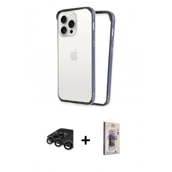 MARSİLYAN™- iPhone 15 Pro Max Kılıf Pusula Asil Koleksiyonu - Siyah Bilvis 3D Cam Ekran Koruyucu + Raze Metal Kamera Lens - TMGI