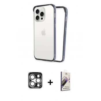 MARSİLYAN™- iPhone 15 Pro Max Kılıf Pusula Asil Koleksiyonu - Siyah Bilvis 3D Mat Cam Ekran Koruyucu + PVD Metal Kamera Lens - GS