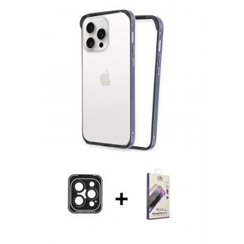 MARSİLYAN™- iPhone 15 Pro Max Kılıf Pusula Asil Koleksiyonu - Siyah Bilvis 3D Mat Cam Ekran Koruyucu + PVD Metal Kamera Lens - SH
