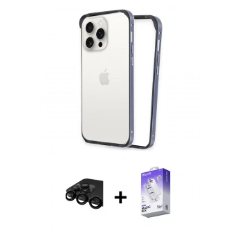 MARSİLYAN™- iPhone 15 Pro Max Kılıf Pusula Asil Koleksiyonu - Siyah Bilvis 5in1 3D Magic Cam Ekran Koruyucu + Raze Metal Kamera Lens - SH