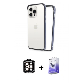 MARSİLYAN™- iPhone 15 Pro Max Kılıf Pusula Asil Koleksiyonu - Siyah Bilvis 5in1 5D Magic Hayalet Cam Ekran Koruyucu + PVD Metal Kamera Lens - TU