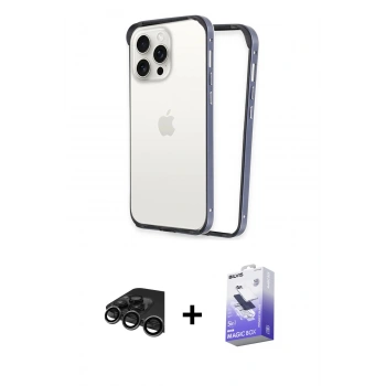 MARSİLYAN™- iPhone 15 Pro Max Kılıf Pusula Asil Koleksiyonu - Siyah Bilvis 5in1 5D Magic Hayalet Cam Ekran Koruyucu + Raze Metal Kamera Lens - TMGI