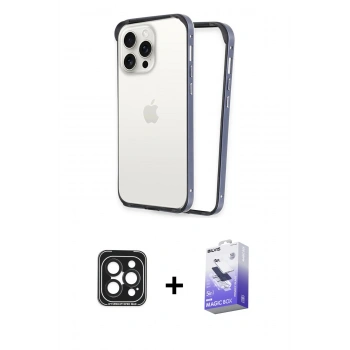 MARSİLYAN™- iPhone 15 Pro Max Kılıf Pusula Asil Koleksiyonu - Siyah Bilvis 5in1 5D Magic Hayalet Cam Ekran Koruyucu + PVD Metal Kamera Lens - SH