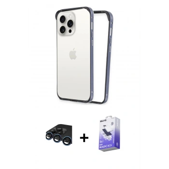 MARSİLYAN™- iPhone 15 Pro Max Kılıf Pusula Asil Koleksiyonu - Siyah Bilvis 5in1 5D Magic Hayalet Cam Ekran Koruyucu + Raze Metal Kamera Lens - LT