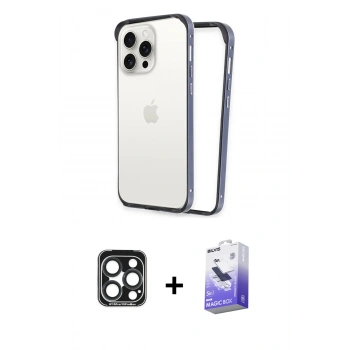 MARSİLYAN™- iPhone 15 Pro Max Kılıf Pusula Asil Koleksiyonu - Siyah Bilvis 5in1 5D Magic Hayalet Cam Ekran Koruyucu + PVD Metal Kamera Lens - LT