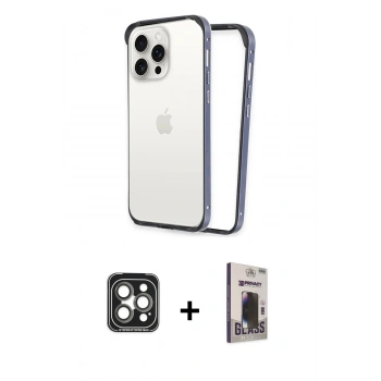 MARSİLYAN™- iPhone 15 Pro Max Kılıf Pusula Asil Koleksiyonu - Siyah Bilvis Hayalet Cam Ekran Koruyucu + PVD Metal Kamera Lens - GI