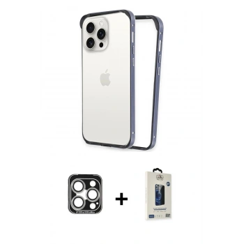 MARSİLYAN™- iPhone 15 Pro Max Kılıf Pusula Asil Koleksiyonu - Siyah Bilvis Hayalet Cam Ekran Koruyucu + PVD Metal Kamera Lens - GS