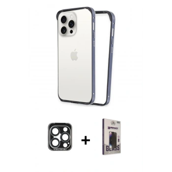 MARSİLYAN™- iPhone 15 Pro Max Kılıf Pusula Asil Koleksiyonu - Siyah Bilvis Hayalet Cam Ekran Koruyucu + PVD Metal Kamera Lens - LT